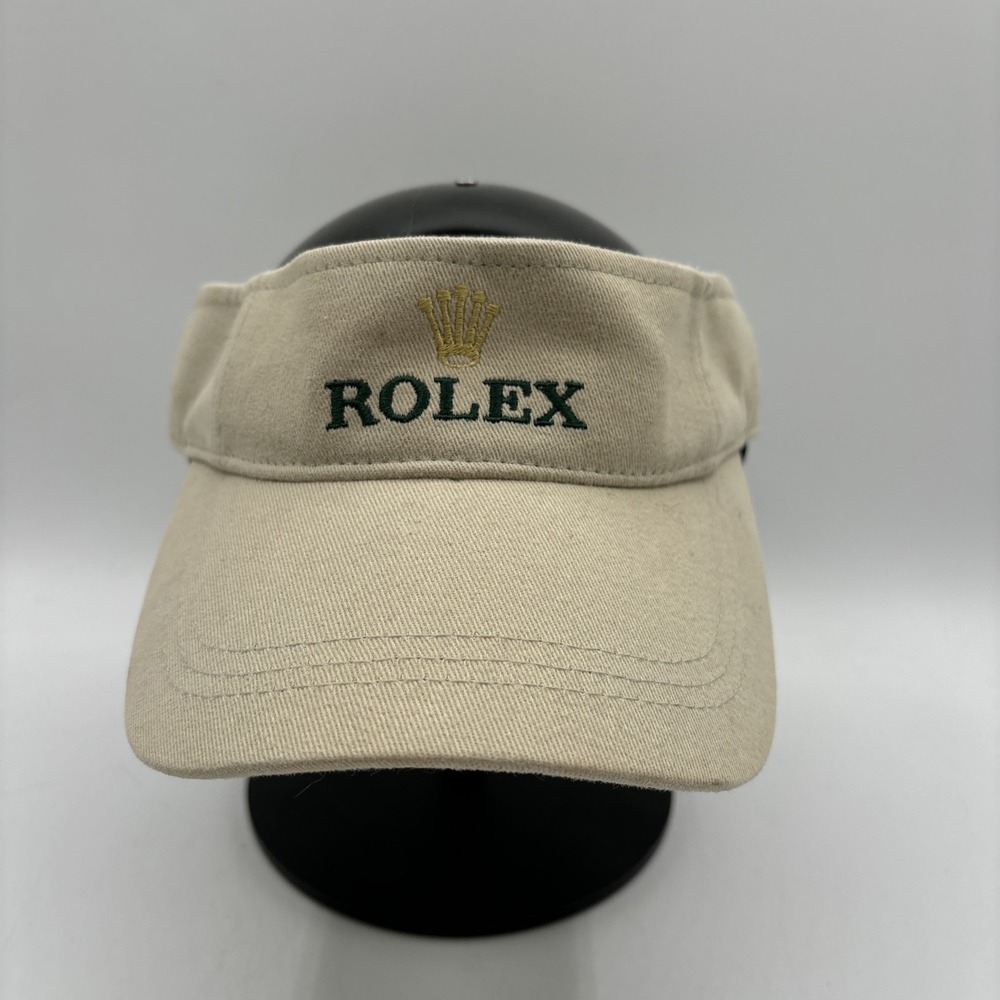 ROLEX Watch Visor Hat Iconic Gold Crown Logo Golf Visor Tan Beige